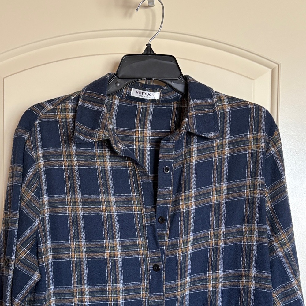 Hotouch Women's Navy Plaid Tunic Top